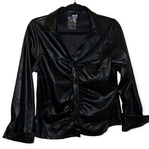 NWT | Black Faux Leather Button Up Long Sleeve Shirt | Size XL